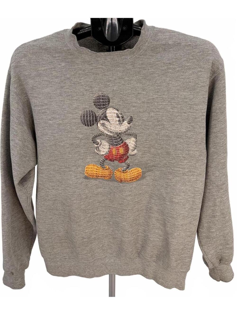 Disney Mickey Mouse Sweatshirt Small Gray Embroidered Classic Streetwear